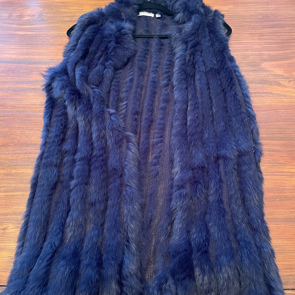 Neiman Marcus rabbit fur vest, blue